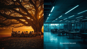 प्राचीन पंचायत व्यवस्था आणि आधुनिक डिजिटल ग्रामपंचायत.